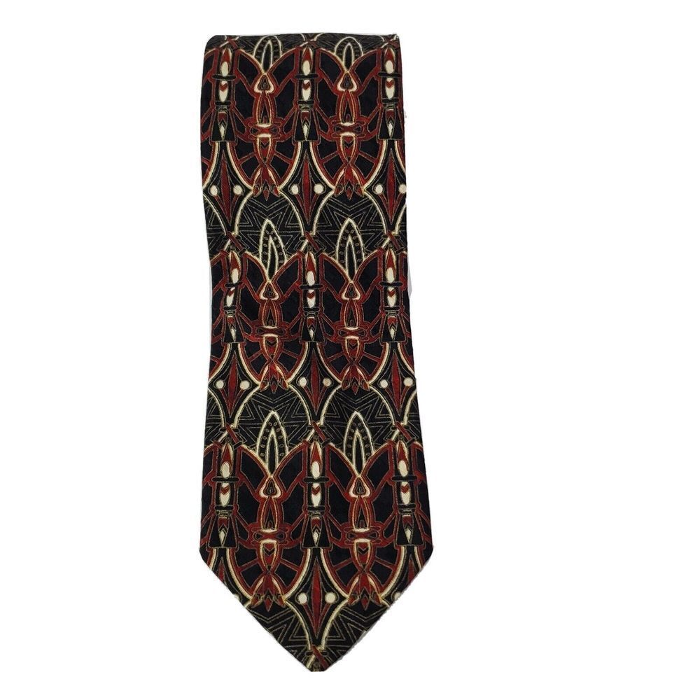 BACHRACH‎ Men's Burgundy Red Black Gold Silk Necktie Italy Designer